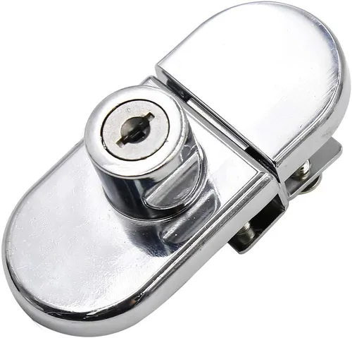 Miniatura 5 de Cerradura de vitrina sin taladro para vidrio de 0.2 a 0.3 pulgadas, llave igual, montaje puerta a puerta, 2 juegos ovalados cromados de 3.35 x 1.49