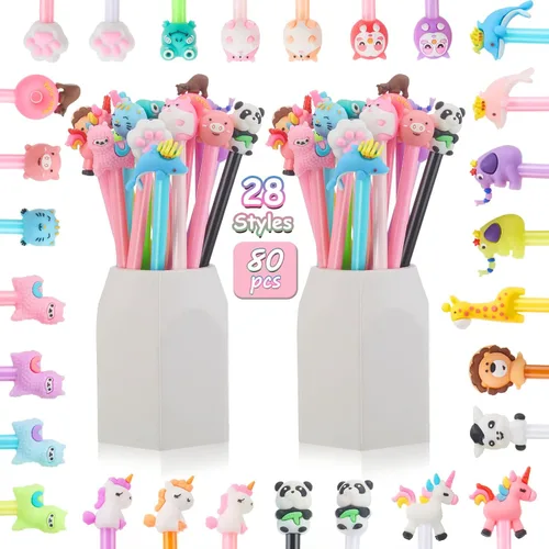 Miniatura 3 de Marspark 80 bolígrafos lindos a granel, divertidos dibujos animados de tinta de gel negro, bolígrafos de animales geniales para niños, 28 estilos