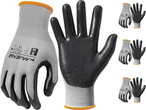 Miniatura 9 de MANUSAGE Guantes de trabajo de nitrilo, ajuste elástico cómodo 3D, agarre potente, pantalla táctil, revestimiento de espuma duradera, flexibles