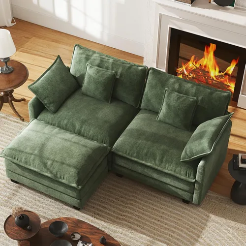 Miniatura 10 de WorthFurni Sofá Seccional Modular de 111.4", Sofá de Nube en Forma de U con 2 Otomanas Móviles, Cómodo Sofá de Chenille de Asiento Profundo