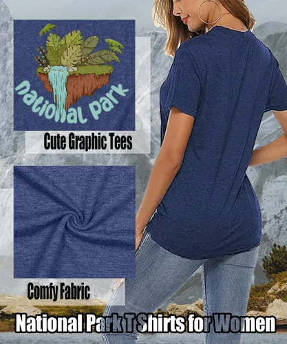 Miniatura 102 de Camisetas sin mangas de senderismo y montaña para mujer, divertidas camisetas de entrenamiento con gráficos de pino y amanecer, camisetas de verano