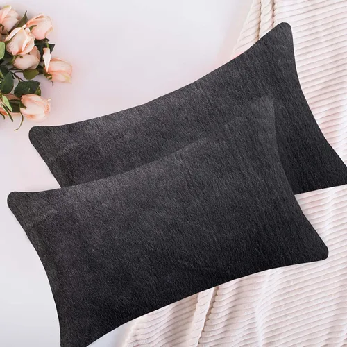 Miniatura 23 de Home Brilliant Juego de 2 almohadas de felpa de piel sintética marrón para sofá, fundas de almohada decorativas cuadradas cálidas para patio, juego