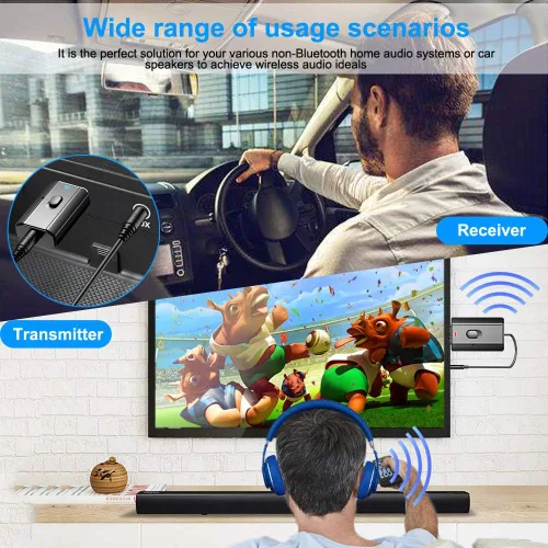 Miniatura 7 de Bluetooth Car Adapter, Mini Bluetooth 5.0 Stereo Transmitter Receiver, Wireless 3.5mm Aux Jack Hands-Free Calls Kit Audio Adapter Built-in Mic for