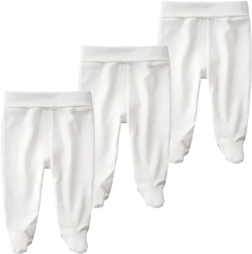 ACESTAR Pantalones de algodón con pies de cintura alta para recién nacidos, para bebés de 0 a 12 meses, paquete de 3 unidades, 1 paquete