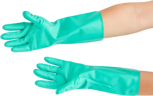 Miniatura 13 de Restaurantware Guantes de limpieza verdes, 10 pares de guantes de nitrilo de 15 mil de grosor, pequeños y resistentes con puño largo, forro
