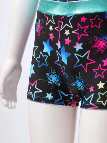 Miniatura 7 de Yartina Leotardo de gimnasia estampado para niñas, traje de baño de 2 piezas con pantalones cortos