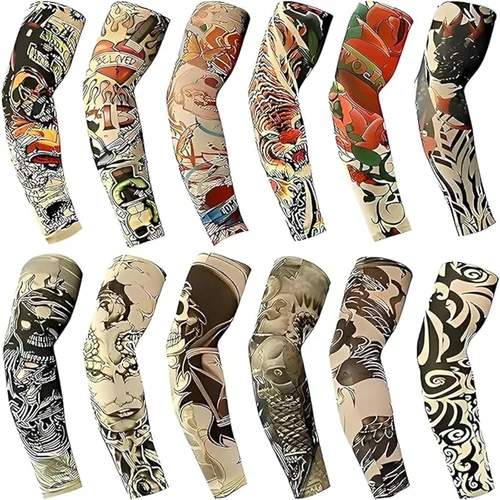YARIEW Mangas de tatuaje para hombres, 12 piezas de mangas de brazo tatuajes falsos para cubrir brazos, protección solar refrescante Color 1