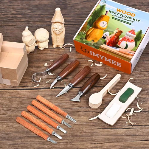 Miniatura 5 de IMYMEE Kit de corte de madera para principiantes, juego completo de tallado con 4 cuchillos de tallado de madera y 8 bloques de madera de tilo, kit