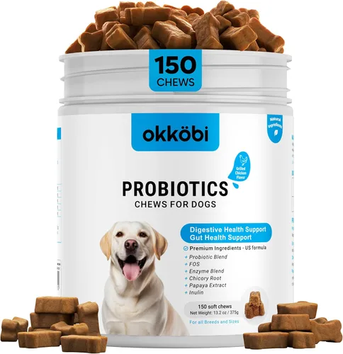 Probióticos masticables para perros, 150 unidades, masticables probióticos para perros con enzimas e ingredientes naturales, apoyo para la salud