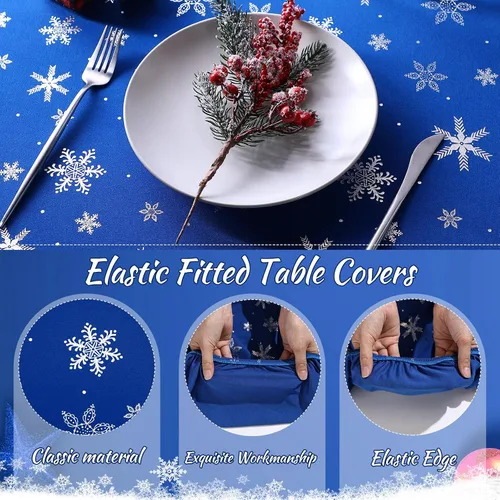 Miniatura 3 de Mixweer 1 Pza Mantel de Copo de Nieve Borde Elástico Ajuste Ceñido Rectangular Cubierta de Mesa Plegable 6 Pies, 30 x 72'' Tela de Poliéster