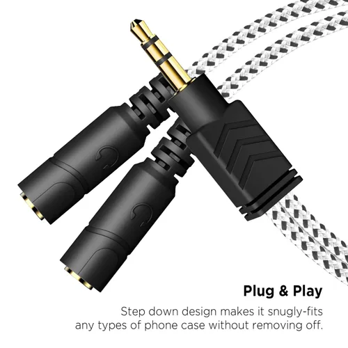 Miniatura 5 de DUKABEL Divisor de auriculares, cable divisor de 0.138 in para auriculares [trenzado fino y chapado en oro], cable auxiliar de audio estéreo en Y
