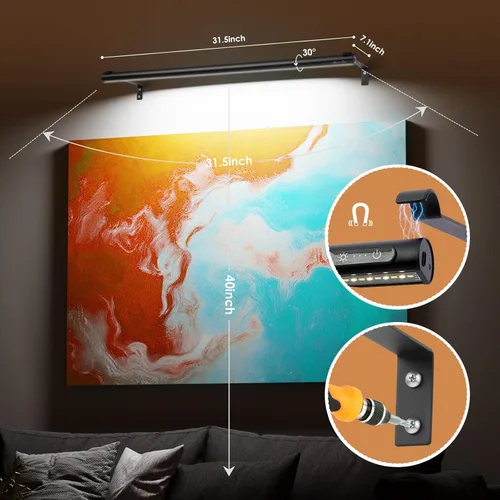 Miniatura 2 de Luz de imagen a pilas inalámbrica, luz de exhibición de pintura recargable/con enchufe de 31.5 pulgadas, luces de pared con control remoto con tres
