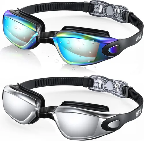 Miniatura 23 de Aegend - Gafas de natación, paquete de 2 gafas de natación sin filtraciones, para adultos, hombres, mujeres y jóvenes Negro claro y rosa rojo claro