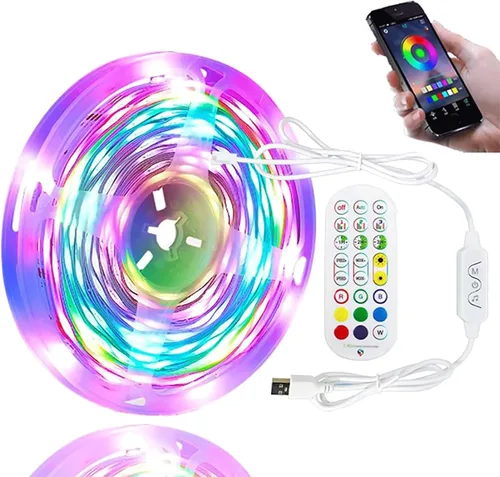 Tira de luces LED para dormitorio de 33 pies, luces LED IC-RGB para habitación con control remoto de aplicación Bluetooth, tira de luz LED USB para