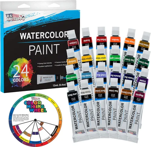 Miniatura 8 de U.S. Art Supply - Juego de pintura de acuarela de 36 colores, tubos profesionales de 12 ml, pigmentos vibrantes - Juego de pintura de acuarela