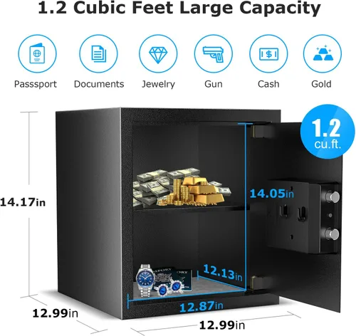 Miniatura 9 de Caja de seguridad Bonsaii, caja de seguridad grande de 1.2 pies cúbicos para documentos, nuevo tipo de cerradura con teclado digital, estante