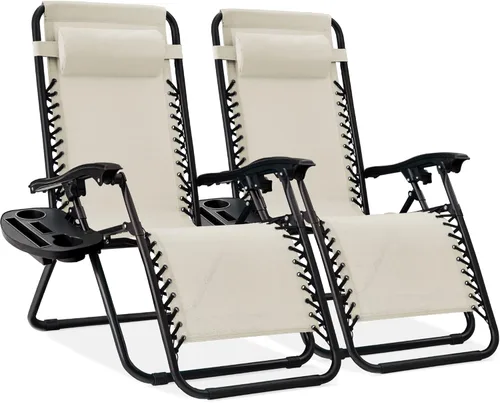 Miniatura 60 de Best Choice Products - Juego de 2 sillas reclinables y ajustables de malla y acero, sillas con sensación gravedad cero con cojines y bandejas