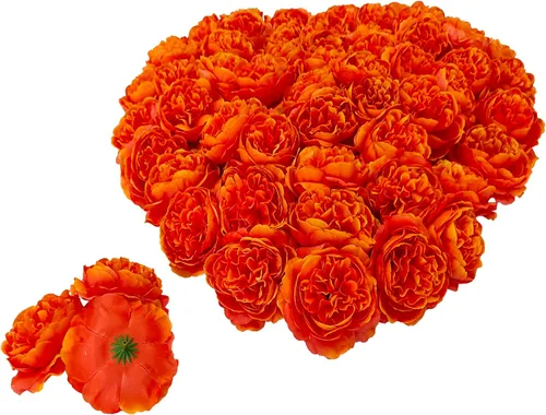 Miniatura 9 de 40 piezas 8.4 cm de cabezas de flores falsas para manualidades, cabezas de rosas artificiales color naranja quemado, cabezas de rosas de seda a