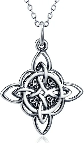 FLYOW Collar con colgante de nudo celta de plata de ley 925 de buena suerte irlandés para mujer, regalo de cumpleaños y graduación