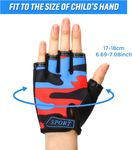 Miniatura 2 de 8 pares de guantes de medio dedo para niños, guantes de bicicleta sin dedos, transpirables, guantes cortos para niños, guantes antideslizantes