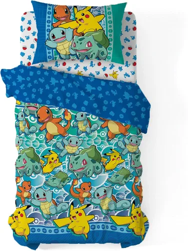 Miniatura 5 de Northwest Juego de cama individual en una bolsa – Diseño Pokémon First Starters – Juego de cama de 5 piezas con edredón, sábana bajera, sábana