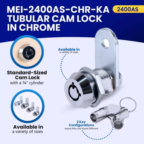 Miniatura 2 de Cerradura de cámara tubular FJM Security MEI-2400AL-KA con cilindro de 1-1/8 pulgadas, cromada, MEI-2400AS-KA