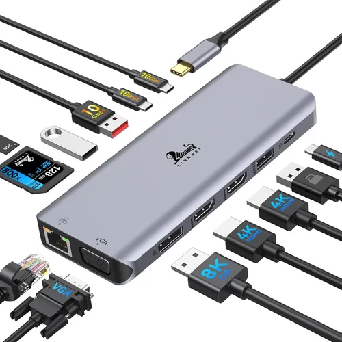 Miniatura 10 de LIONWEI Estación de acoplamiento para laptop 9 en 1, HDMI dual, 100 W PD, USB C 3.0, Ethernet, audio/micrófono, concentrador USB C para portátiles