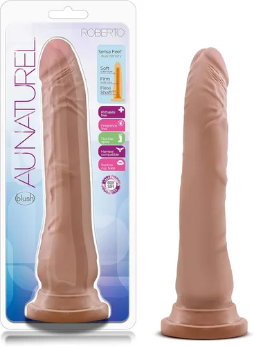 Au Naturel Roberto - Sensa Feel - Consolador realista de doble densidad de 9.25 pulgadas de largo - Eje flexible - Base de ventosa, compatible con