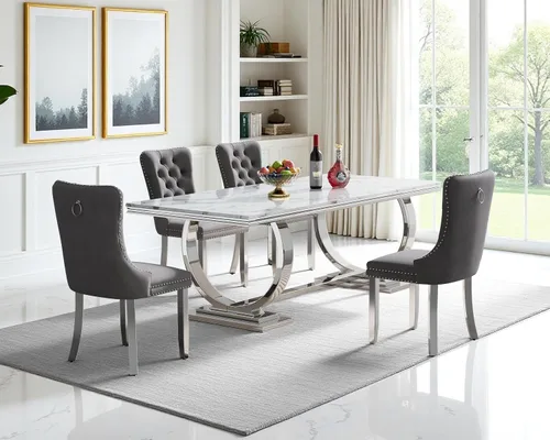Miniatura 34 de Juego de mesa de comedor de mármol sintético, 7 piezas, juego de mesa de cocina y comedor para 6, mesa de comedor rectangular blanca de 70 pulgadas