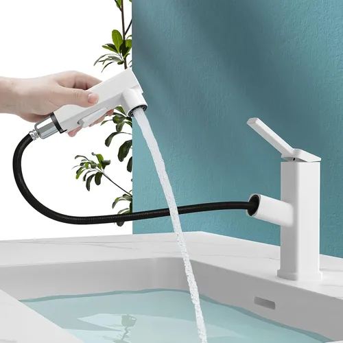 Miniatura 8 de Grifo de baño de un solo agujero, grifo de lavabo de baño moderno extraíble con 3 modos de flujo de agua, grifos de baño con rociador