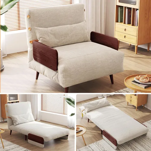 Miniatura 24 de JASIWAY Silla convertible para adultos, silla futón convertible 3 en 1 de lino con almohada, sofá cama individual plegable, cama de invitados
