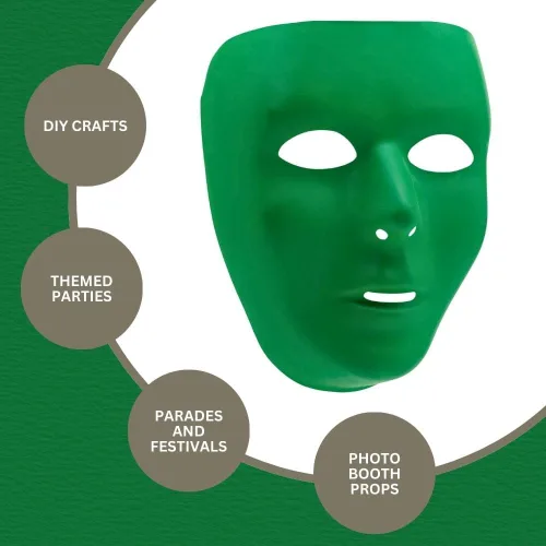 Miniatura 5 de Máscara facial completa de plástico verde, 6.25 x 7.75 pulgadas (paquete de 1), accesorio de fiesta vibrante, perfecto para festivales, cumpleaños