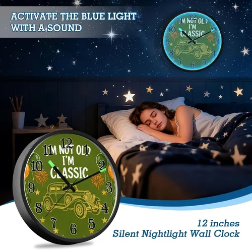 Miniatura 7 de Battery Operated Silent Non-Ticking Clock Luminous Voice-Activated Silent Clocks 70s Vintage Style Trendy Car Green 12 Inch for Living Room Office