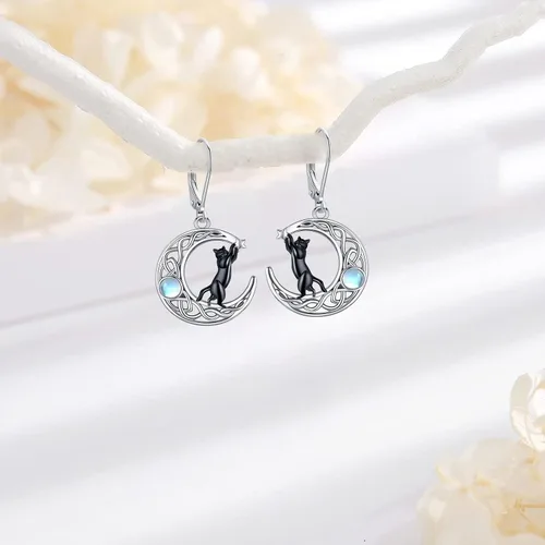 Miniatura 11 de Aretes colgantes de plata de ley con diseño de árbol de la vida, flor, abeja, animales, gato, colibrí, piedra lunar, turquesa, aretes con cierre