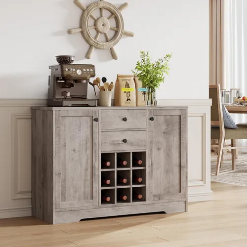 Miniatura 2 de BOTLOG Gabinete de barra de café, armario de almacenamiento de bufé de cocina con almacenamiento, 43.3 pies de aparador de buffet con cajones, Gris