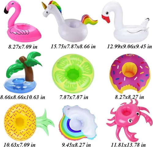 Miniatura 2 de Soporte inflable para bebidas, paquete de 15 flotadores para bebidas, portavasos inflables de flamenco para fiesta en la piscina