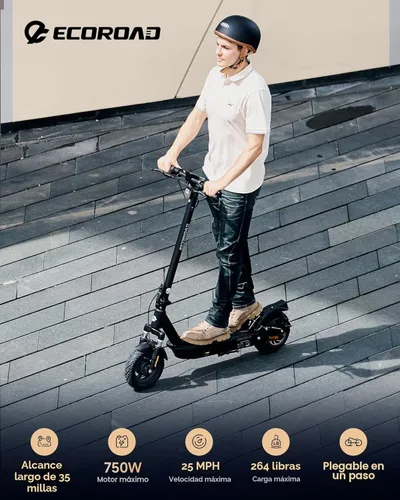 Miniatura 2 de ECOROAD EC10 Electric Scooter for Adults, 750W Motor & 25 MPH & 35 Miles Long Range, 10" Tires with Dual Suspension, Foldable Commuting E Scooter