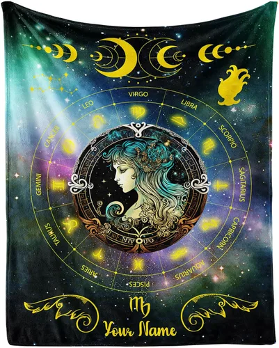 Miniatura 30 de Manta del zodiaco Tauro, manta de franela de 50 x 40 pulgadas, manta de franela con temática de astrología y estrellas y vibrante, manta suave