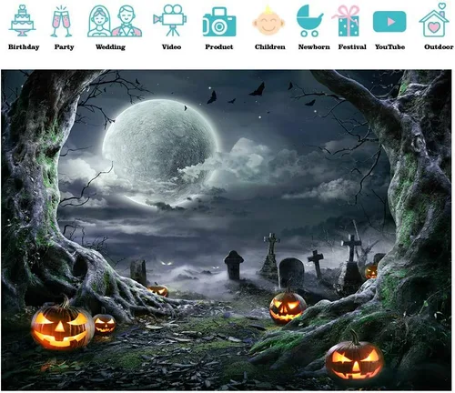 Miniatura 3 de Fondo de Halloween para fotografía, fondo de terror, telón de fondo de calabaza aterradora y luna para decoración de fiestas, accesorios de estudio