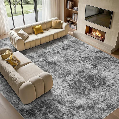 Miniatura 16 de Tortania Alfombra redonda lavable de 5 pies para sala de estar: Alfombra moderna abstracta neutra grande suave y delgada – Alfombra antideslizante