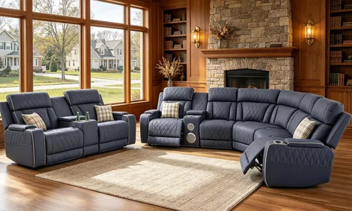 Miniatura 31 de Juego de sofá modular reclinable eléctrico con LED, juegos de muebles de sala de estar, sofá reclinable de cuero para sala de estar/cine en casa