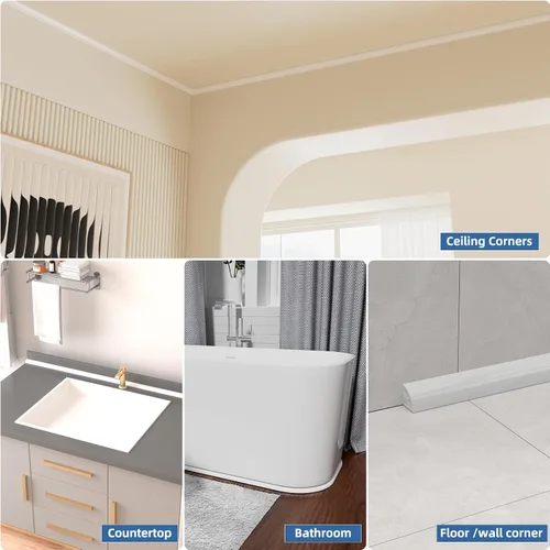 Miniatura 8 de Moldura Flexible de Cuarto Redondo, Moldura Plegable, Ribete de Goma de Silicona Despegar y Pegar para Piso, Bañera, Gabinete, Moldura de Zapato