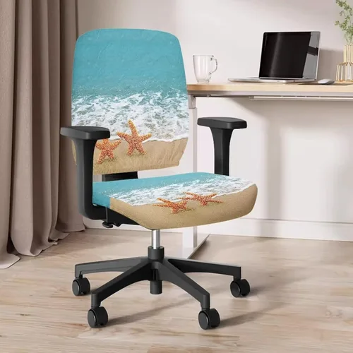 Miniatura 5 de Talayituse - Funda para silla de oficina o computadora con estampado de estrellas de playa, funda de asiento dividida elástica, extraíble y lavable
