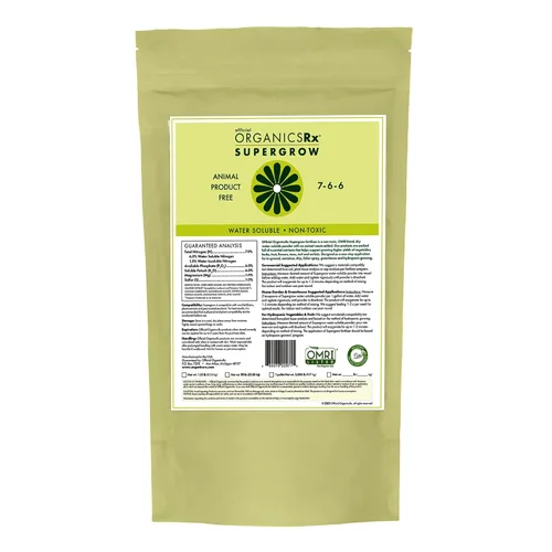 Official OrganicsRx Supergrow 7-6-6 - Fertilizante en polvo para jardín, 1.25 libras, alimento vegetal soluble en agua para plantas más grandes y