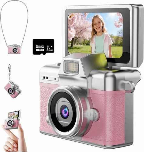 Miniatura 9 de Mini cámara con llavero, cámara digital 1080P con LCD de 1.47 pulgadas, tarjeta TF de 32 GB incluida, cámara retro de tamaño bolsillo para niños