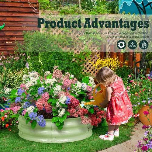 Miniatura 8 de BPS Cama de jardín elevada de metal, paquete de 2 macetas galvanizadas de 2.5 pies de diámetro, cajas de jardín elevadas para macetas de flores