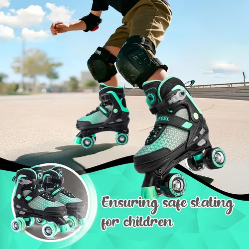 Miniatura 5 de SULIFEEL Patines para niñas y niños, 4 tallas ajustables con ruedas iluminadas, patines seguros y divertidos para niños, mejor regalo para Verde
