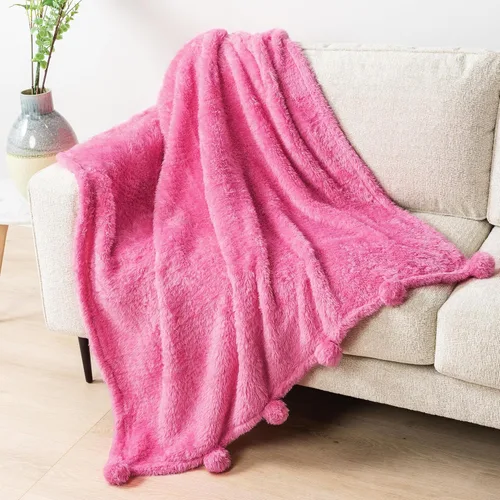Miniatura 10 de PAVILIA Manta de sherpa negra para sofá, cálida manta de felpa con pompones, manta mullida para sofá, ligera, suave y acogedora con pompones, 50 x