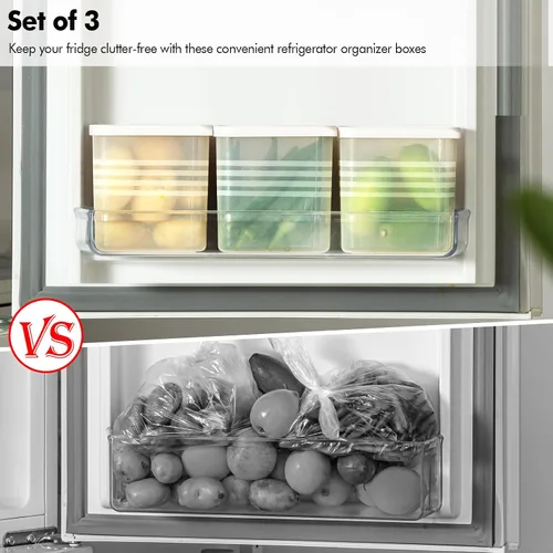 Miniatura 2 de Poeland Paquete de 3 cajas organizadoras de refrigerador, contenedores de almacenamiento para puerta lateral de refrigerador con tapa, organizador