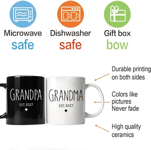 Miniatura 3 de FALJIOK Taza de café para abuelos, regalos por primera vez 2027, promocionado a abuelos, abuela y abuelo 2027, regalos de anuncio de embarazo